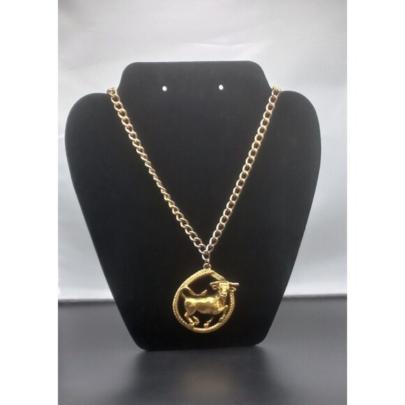 Signed Tortolani Taurus the Bull Zodiac Pendant Necklace April/May